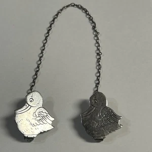 RARE WEBSTER CO. 925 Sterling Silver Antique Art Deco Duck Chain Collar Clips - Picture 1 of 10