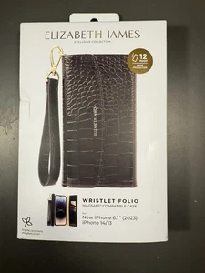 Custodia compatibile Elizabeth James Wristlet Folio MagSafe iPhone 14/13 nera - Foto 1 di 8