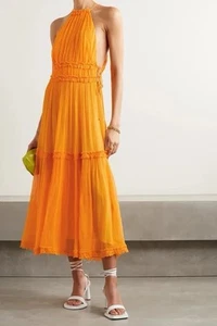 Vestido midi Zimmermann Mae con volantes en capas de seda crepón amarillo mango talla 1 (4) - Imagen 1 de 15