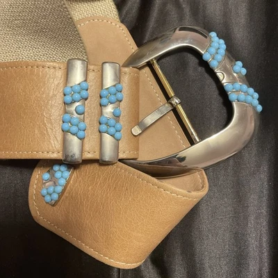 Women’s BB Simon Leather and Silver Stretch Belt Size M - Image 1 of 4