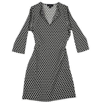 Karen Kane Dress S Black White Diamond Stretch Scuba Sheath Made in USA Classy - Image 1 of 4