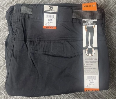 Pantalón convertible negro XXL/30 BC Clothing para hombre nuevo con etiquetas Foto 1 de 4