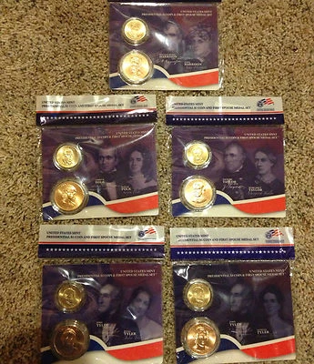 ALL 5 2009 PRESIDENTIAL $1 DOLLAR COIN & FIRST SPOUSE MINT MEDAL SETS LOT - Image 1 of 4