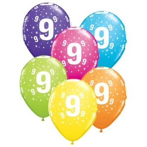 9th Birthday Party Supplies Tropical Colour Star Age Latex Balloons Ninth 9 Nine - Picture 1 of 3