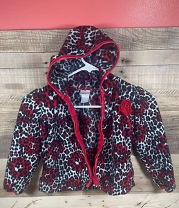 Kidgets Girls Size 4T Red Black Leopard Rose Jacket Hood Zipper Fleece Warm Coat - Picture 1 of 5