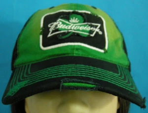 Budweiser Truckermütze Bier Distressed Kleeblatt Baseball schwarz grün verstellbar - Bild 1 von 11