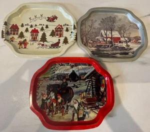 3 De Colección Navidad Invierno Escena Pequeña Bandeja de Lata Plato para servir Caballo y Carruaje - Imagen 1 de 5