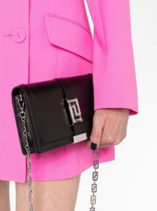Versace Greca Goddess Black Leather Silver Chain Mini Crossbody Bag NWT $1,495 - Picture 1 of 15