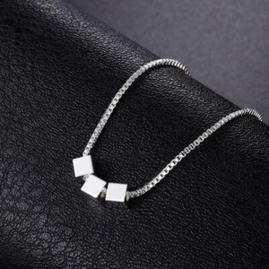 925 Sterling Silver Necklace chain Square cube For Women Fashion Jewelry
