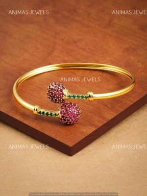 2Ct Round Cut Lab-Created Pink Ruby Women Bangle Bracelet 14K Yellow Gold Plated - Image 1 of 3