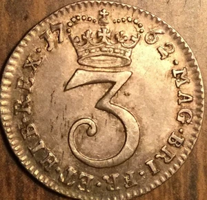 1762 UK GB GREAT BRITAIN SILVER THREEPENCE COIN - Picture 1 of 3