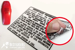 Warning codone rear fender HONDA CR 125 250  500 1985 1986 1987 1988 1989 1990 - Zdjęcie 1 z 1