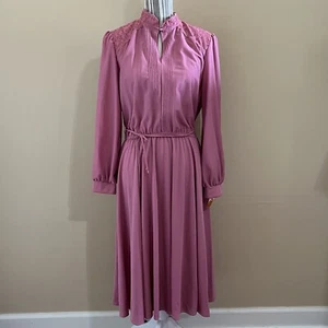 Women’s Vintage Dusty Rose Romantic Girly Keyhole Neck Lace Detail Dress S/M - Picture 1 of 15