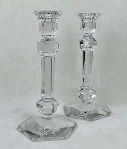 Val Saint-Lambert Gardenia feine Kristall 9,5" Designer Kerzenständer 2er Set - Bild 1 von 6