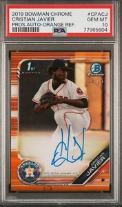 2019 BOWMAN CHROME CRISTIAN JAVIER #/25 ORANGE REFRACTOR AUTO RC PSA 10 POP 1/1