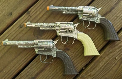 Lot of 3 Vintage Die Cast Tootsie Toy "PONY BOY" Cap Guns, 9" versions  - Image 1 of 4