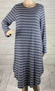 Sweet Clair Dress Large Blue White Horizontal Striped Soft Cozy Long Sleeve Cute - Picture 1 of 12