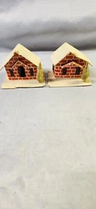 2 VINTAGE '50's PUTZ PAPERBOARD CHRISTMAS VILLAGE HOLIDAY BRICK HOUSES ~ JAPAN! - Picture 1 of 7