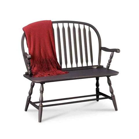 Carolina Cottage Dining Bench Windsor Antique Black Classic Solid Wood+High Back Cover