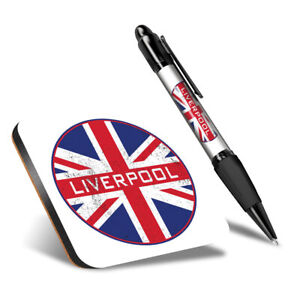 1 x Square Coaster & 1 Pen Liverpool England Flag Circle #59477