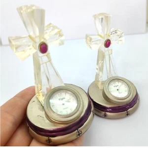 Pair Vintage Elgin Clear Cross Clock 3" Miniature Home Decor (NEEDS BATTERY) - Picture 1 of 11