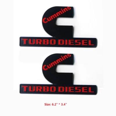 2x OEM Big Black Cummins Turbo Diesel Emblem Badge fits RAM 2500 3500 Red - Image 1 of 4