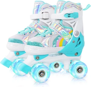 Girls Roller Skates for Kids Toddler, 4 Sizes Adjustable Rainbow Quad Skates wit - Picture 1 of 7