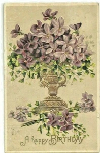 c1907 Birthday Postcard, flowers, embossed, antique, Carthage, IL, lovely - Picture 1 of 2