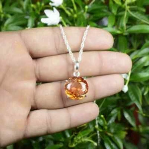35 Ct Natural Orange Sapphire Pendant 925 Sterling Silver Gemstone Jewelry Round - Picture 1 of 6