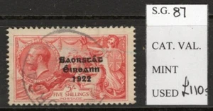 Irlanda 1927 KG V 5sh rosa-carmino caballo de mar fecha ancha buen usado (2025/03/02#09) - Imagen 1 de 2