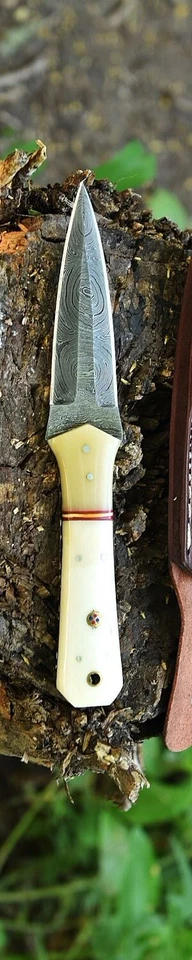 handmade Damascus steel hunting dagger fixed blade boot knife sheath Full Tang - Image 1 of 4