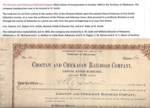 #10 Stk Choctaw & Chickasaw RR 1904 Ran 24 miles Terr. of Oklahoma A CRI&P RR - Picture 1 of 6