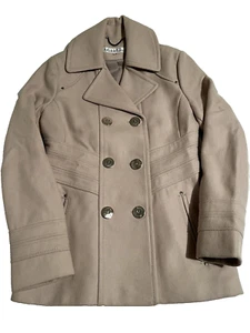 Kenneth Cole New York Flax Pea Coat Size 4 Women’s Beige Double Breasted Lined  - Picture 1 of 9