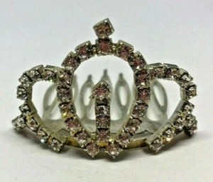 Vintage Silver Bridal Diamante Rhinestones Tiara/Crown Hair Comb Slides 1980' - Picture 1 of 4
