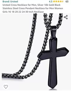 Ursteel Lagenkreuz Halskette für Herren, schwarz Kreuz Halskette 16 Zoll - Bild 1 von 4