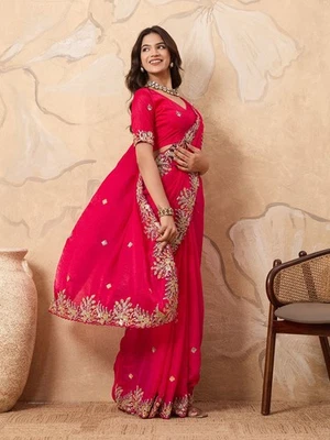 Indian Saree Party Wear Wedding Designer Blouse Sari Bollywood Ethnic Pakistani - Image 1 of 4