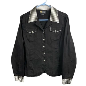 Christine Alexander Denim Jacket Zebra Rhinestones Swarovski Crystals Large - Picture 1 of 10