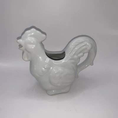 Ceramic Glossy White Rooster Chicken Creamer Farmhouse Decor 5" Home Essentials - Image 1 of 4