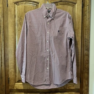 Vintage RALPH LAUREN Red White Gingham Check Button Shirt ~ Size Men's Medium - Picture 1 of 8