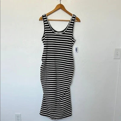 Old Navy Maternity Striped Midi Tank Dress Black White Sleeveless Large NWT - Image 1 of 4