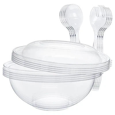 透明塑料沙拉碗套装,160 盎司 16 件套 4 件套 - 圆形大号 D... — 第 1/4 张图片