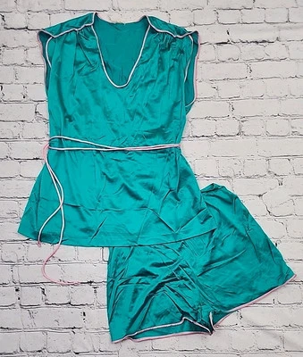 Juego para dormir pijama de nailon vintage de los 80 *pequeño* MONTGOMERY WARD vaporwave verde azulado rosa Foto 1 de 4