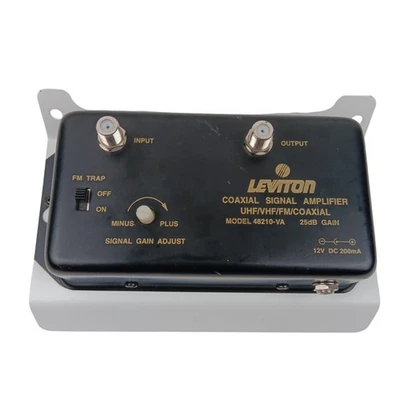 Leviton Coaxial Signal Amplifier UHF VHF FM Model 48210-VA 25dB Gain 12V DC - Image 1 of 4