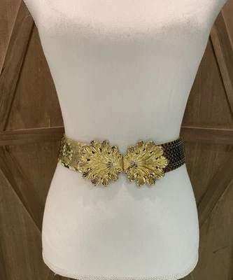 Cinturón De Colección Años 80 Para Mujer Lentejuelas Doradas con Hebilla Tono Dorado Elástico Gótico Grunge Foto 1 de 4