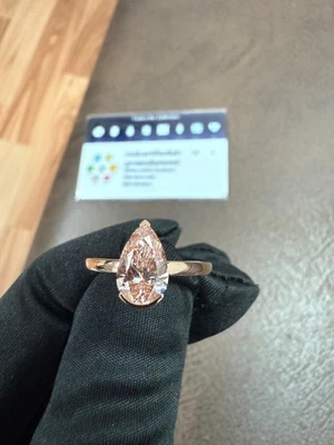 1.30 Pear Lab Grown Diamond Ring For Engagement IGI Certified Pink VS2 14 KT - Image 1 of 4