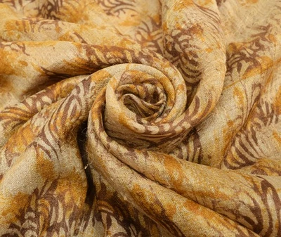 Sushila Vintage Light Brown Woven Saree 100%Pure Woolen Floral Sari Craft Fabric Foto 1 de 4