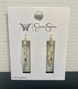 Pendientes de aro Jessica Simpson tono dorado con estrás - Imagen 1 de 10
