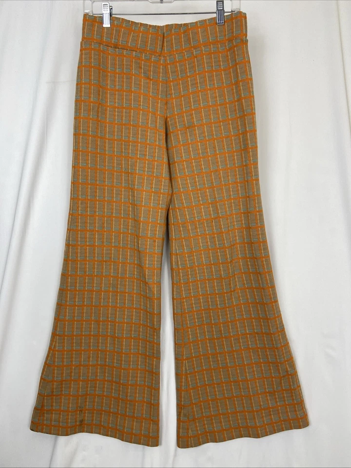 Винтажные оранжевые и неоновые бирюзовые брюки в клетку широкие штанины брюки размер женский 28 70-е - Изображение 1 из 4