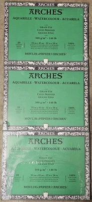 Aqvarelle Arches Watercolor Paper Block Cold Press 12X16  20 Sheets 60 Total NEW - Image 1 of 4