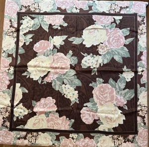 Vintage Liz Claiborne Seidentuch quadratisch geblümt braun rosa grün 35 x 34 - Bild 1 von 9